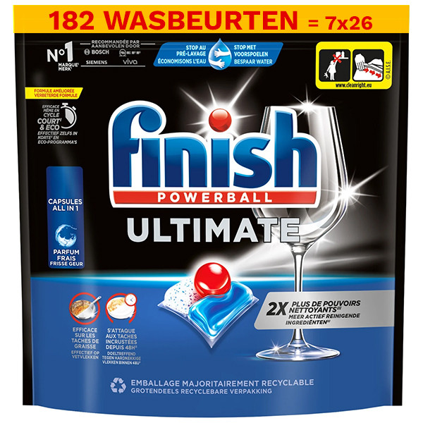 Finish Aanbieding: Finish Ultimate Vaatwastabletten Regular (7 zakken - 182 vaatwasbeurten)  SFI01137 - 1