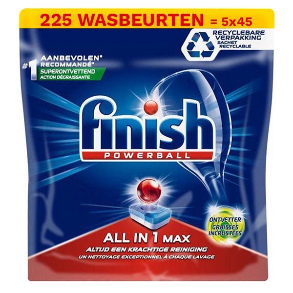 Finish Powerball All-in-1-Max vaatwastabletten Max-Ontvetter (5 zakken - 225 vaatwasbeurten)  SFI01047 - 1