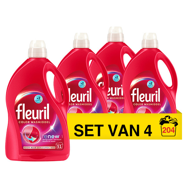 Aanbieding: Fleuril Renew Vloeibaar Wasmiddel Color 2,55 liter (4 flessen - 204 wasbeurten) SFL00031 - 1