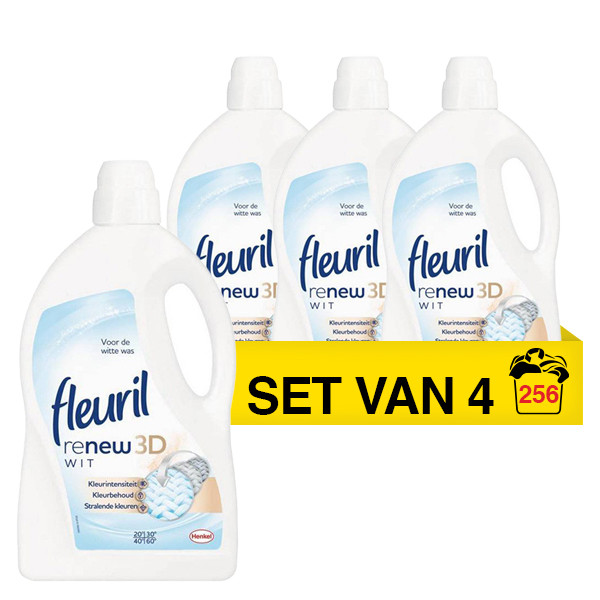 Aanbieding: Fleuril Renew Vloeibaar Wasmiddel Puur Wit 4,2 liter (4 flessen - 256 wasbeurten) SFL00021 - 1