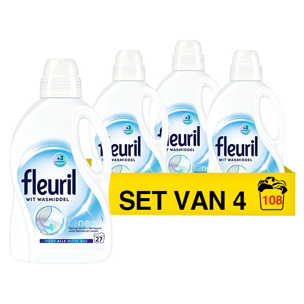 Aanbieding: Fleuril Renew Vloeibaar Wasmiddel Wit 1,35 liter (4 flessen - 108 wasbeurten) SFL00027 - 1