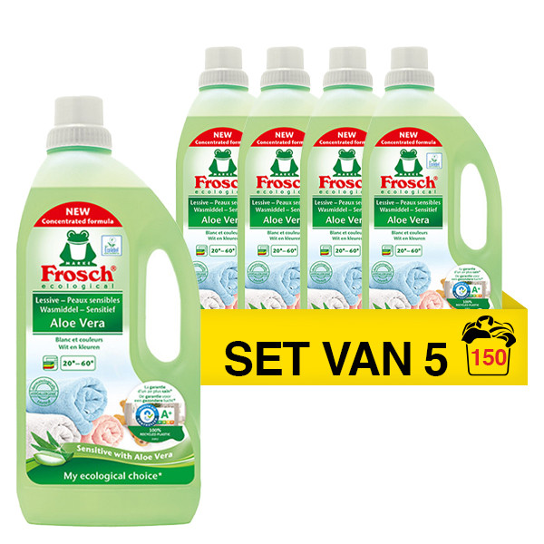 Frosch Aanbieding: Frosch Vloeibaar Wasmiddel Sensitive Aloe Vera 1,5 Liter (5 flessen - 150 wasbeurten)  SFR00113 - 1