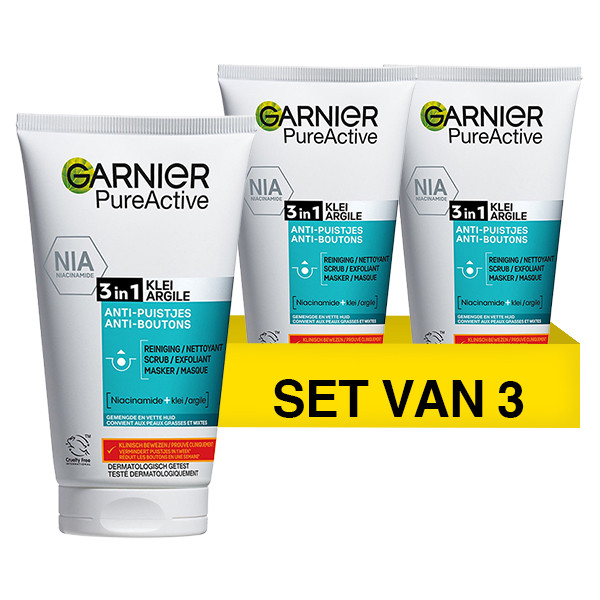 Garnier Aanbieding: 3x Garnier Skin Naturals Pure Active 3-in-1 gezichtsreiniging (150 ml)  SGA00083 - 1
