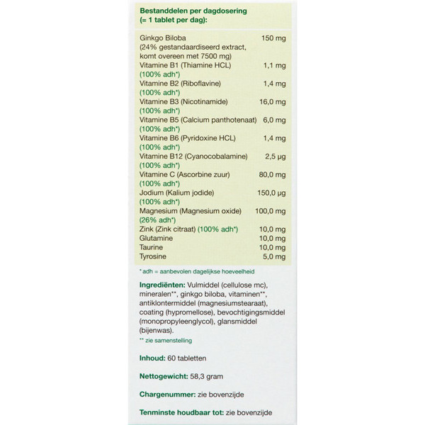 Ginkgo Leefvitaal Combi Tabletten (60 stuks) SGI00282 - 2