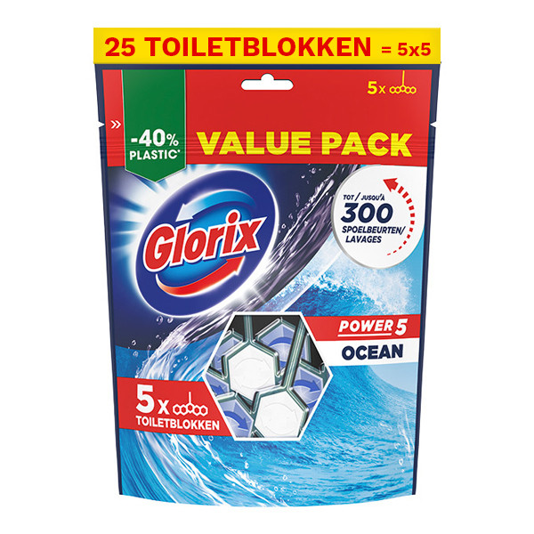 Aanbieding: Glorix Power 5 Ocean Toiletblok (5 verpakkingen - 25 toiletblokken) SGL00071 - 1