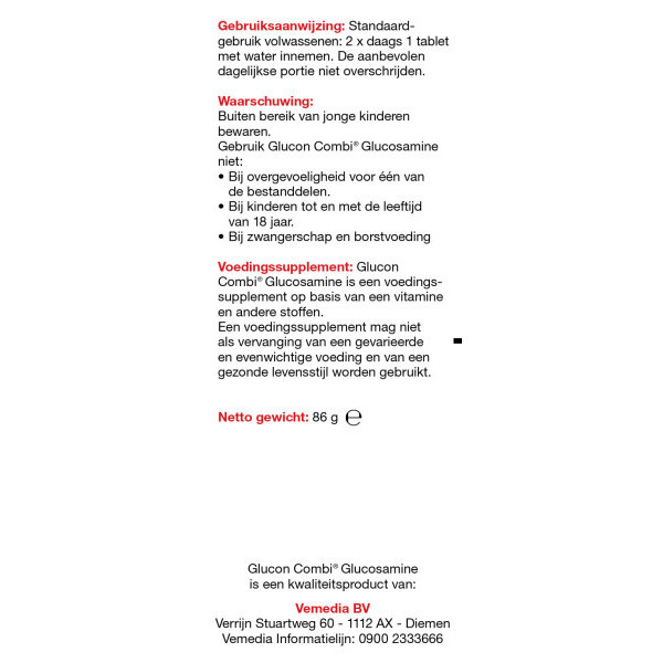 Glucon Combi Glucosamine + Chondroïtine + Vitamine C Tabletten (60 stuks) SGL00112 - 3