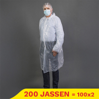 Aanbieding: Bezoekerskit PPE-jas, haarnet, CPE-overschoenen (2 stuks) en Non Woven mondmasker (100 sets)