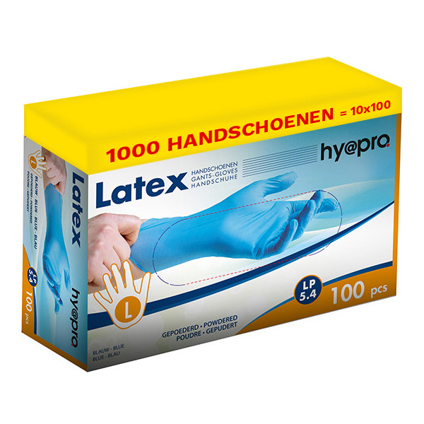 Aanbieding: Latex handschoenen maat L Gepoederd (10 dispenserdozen à 100 stuks 5,4 gram, 24 cm) SHY00201 - 1