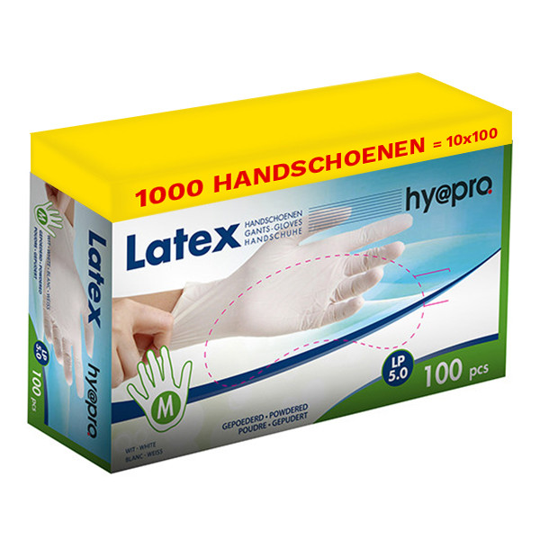 Aanbieding: Latex handschoenen maat M Ongepoederd (10 dispenserdozen à 100 stuks 5 gram, 24 cm) SHY00207 - 1
