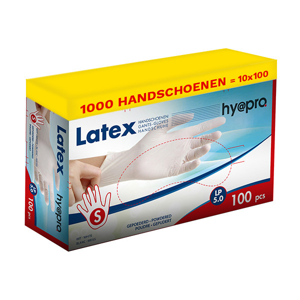 HY@PRO Aanbieding: Latex handschoenen maat S Gepoederd (10 dispenserdozen à 100 stuks 5 gram, 24 cm, 100 stuks)  SHY00189 - 1