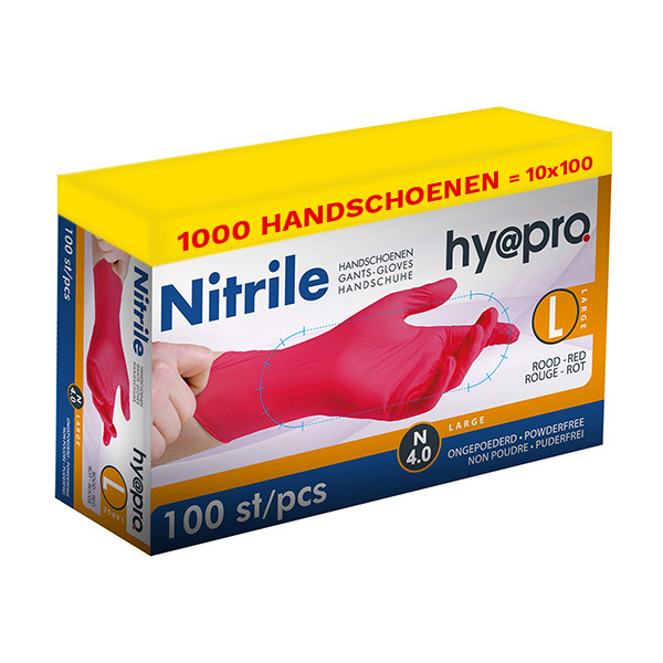 HY@PRO Aanbieding: Nitril handschoenen maat L Ongepoederd (10 dispenserdozen à 100 stuks, 4 gram, 24 cm)  SHY00117 - 1
