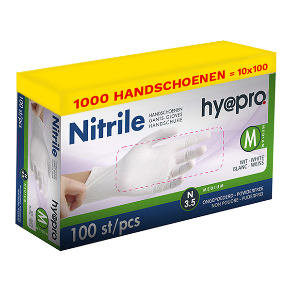 HY@PRO Aanbieding: Nitril handschoenen maat M Ongepoederd (10 dispenserdozen à 100 stuks - 3,5 gram, 24 cm)  SHY00059 - 1