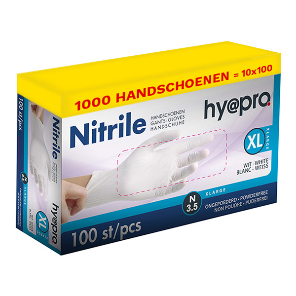 HY@PRO Aanbieding: Nitril handschoenen maat XL Ongepoederd (10 dispenserdozen à 100 stuks  3,5 gram, 24 cm)  SHY00063 - 1