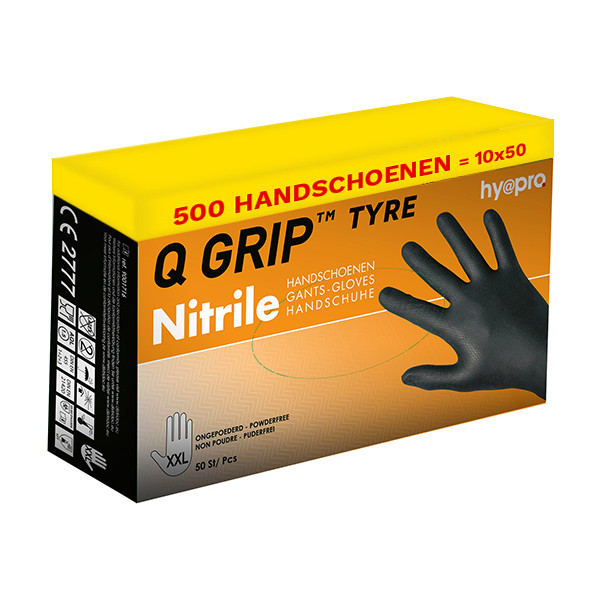 HY@PRO Aanbieding: Nitril handschoenen maat XXL Ongepoederd Q Grip Tyre  (10 dispenserdozen à 50 stuks 24 cm)  SHY00163 - 1