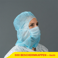 Aanbieding: Non-woven Beschermkap Met Mondmasker 2-laags (10 verpakkingen à 50 stuks) SHY00453