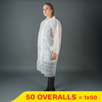 Aanbieding: Non-woven jas met drukknopen (50 zakken à 1 stuk – maat M – 20 g/m²) SHY00684