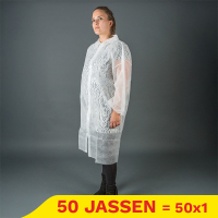 Aanbieding: Non-woven jas met drukknopen (50 zakken à 1 stuk – maat XXL – 20 g/m²) SHY00690