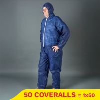 Aanbieding: Non Woven coverall anti-statisch met capuchon maat XL blauw PE-coated (50 stuks)
