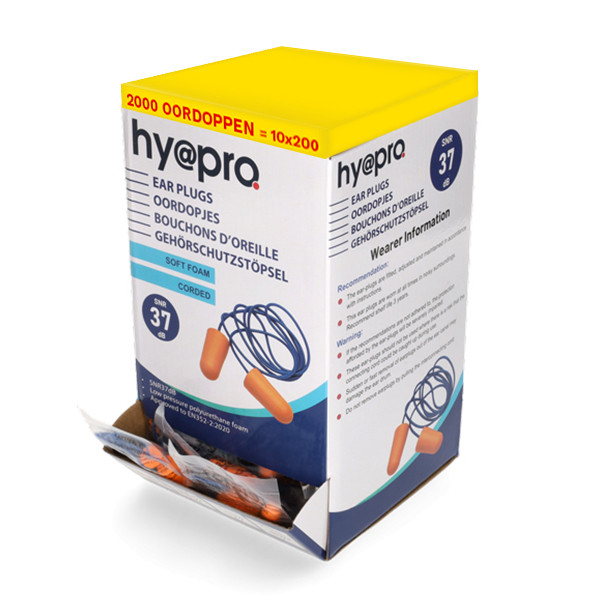 HY@PRO Aanbieding: Oordopjes foam met koord (10 verpakkingen à 200 paar – 37 dB)  SHY00500 - 1