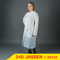 Aanbieding: PE-jas met drukknopen (20 dispenserdoosjes à 12 stuks – 75 x 120 cm – 20µ) SHY00680