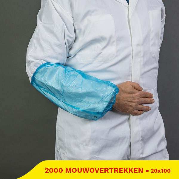Aanbieding: PE mouwovertrek machinemade gerecycled 3 g (22×40 cm, 20 zakken à 100 stuks) SHY00526 - 1