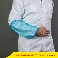 Aanbieding: PE mouwovertrek machinemade gerecycled 3 g (22×40 cm, 20 zakken à 100 stuks) SHY00526