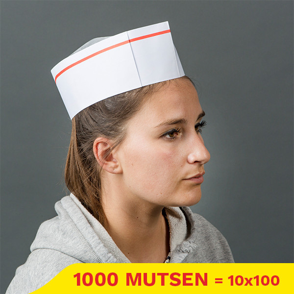 Aanbieding: Papieren Muts Met Rode Lijnen 80 g/m² (10 dispenserdoosjes à 100 stuks) SHY00331 - 1