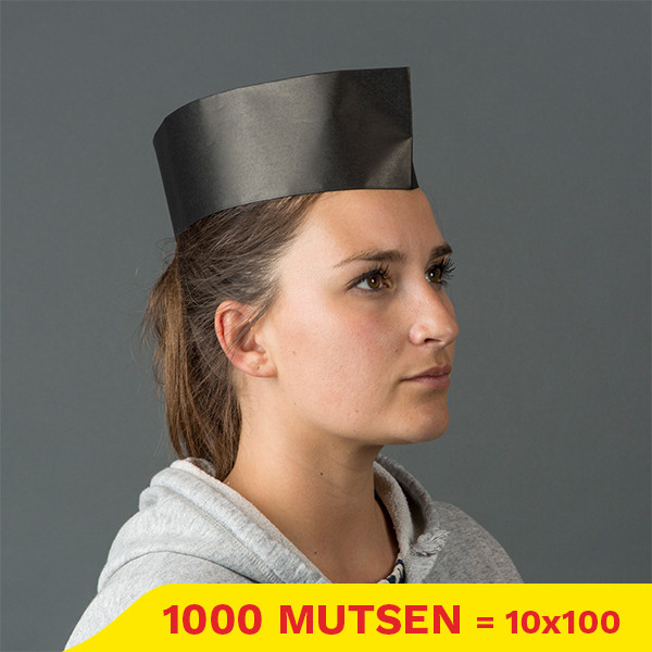 Aanbieding: Papieren muts met Non Woven Top en Zweetband 80 g/m² (10 dispenserdoosjes à 100 stuks) SHY00339 - 1
