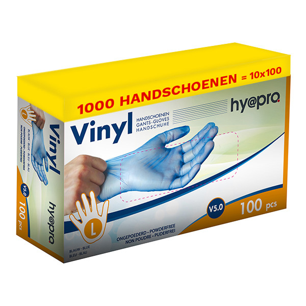 HY@PRO Aanbieding: Vinyl handschoenen maat L Ongepoederd (10 dispenserdozen à 100 stuks 5 gram, 24 cm)  SHY00257 - 1