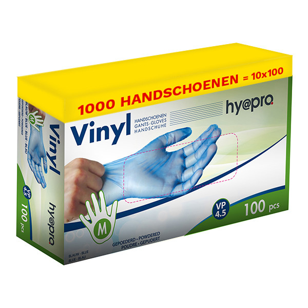 Aanbieding: Vinyl handschoenen maat M Gepoederd (10 dispenserdozen à 100 stuks 4,5 gram, 24 cm) SHY00239 - 1