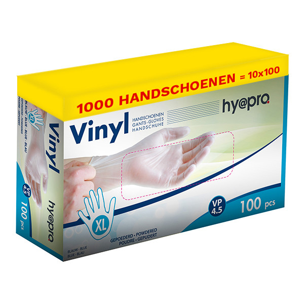 HY@PRO Aanbieding: Vinyl handschoenen maat XL Gepoederd (10 dispenserdozen à 100 stuks 4,5 gram, 24 cm)  SHY00235 - 1