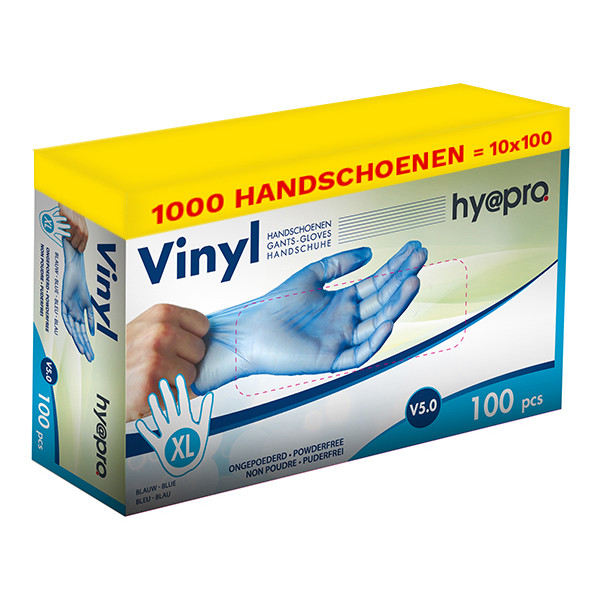 HY@PRO Aanbieding: Vinyl handschoenen maat XL Ongepoederd (10 dispenserdozen à 100 stuks 5 gram, 24 cm)  SHY00259 - 1