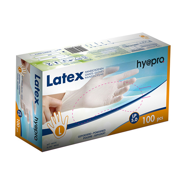 HY@PRO Latex handschoenen maat L Gepoederd (5 gram, 24 cm, 100 stuks)  SHY00192 - 1