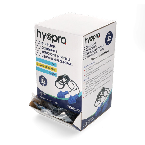 Oordopjes Foam TPR Volledig Metaal-Detecteerbaar Met Koord (200 paar - 32 dB - Blauw) SHY00513 - 1