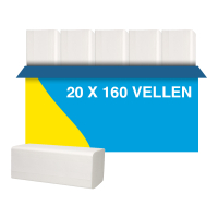 Handdoeken Z gevouwen 2-laags | 20 x 160 doeken | 123schoon huismerk | Geschikt voor Tork H3 dispenser SDR02113