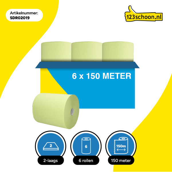 Handdoekrol 2-laags | 6 x 150m | Groen | 123schoon huismerk | Geschikt voor Tork H1 dispenser SDR02019 - 3