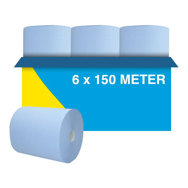 Handdoekrol HPG Matic 2-laags | 6 x 150 meter | Blauw | 123schoon huismerk | Geschikt voor Tork H1 dispenser SDR02119 - 1
