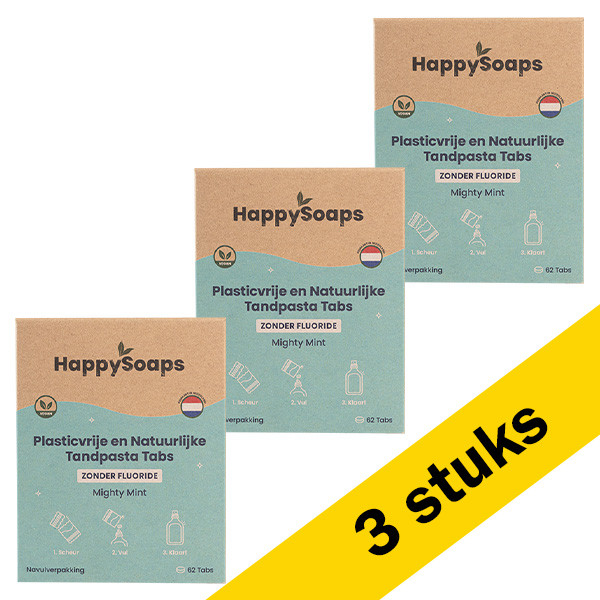 HappySoaps Aanbieding: HappySoaps Tandpasta Tabs | Navulling | Mighty Mint | Zonder fluoride (3 stuks - 186 tabs)  SHA00165 - 1