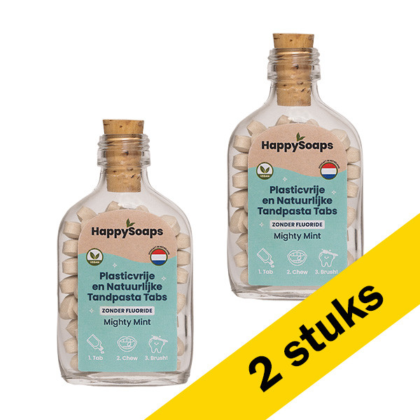 HappySoaps Tandpasta Tabs | Mighty mint | Zonder fluoride (2 flessen - 124 tabs)  SHA00161 - 1