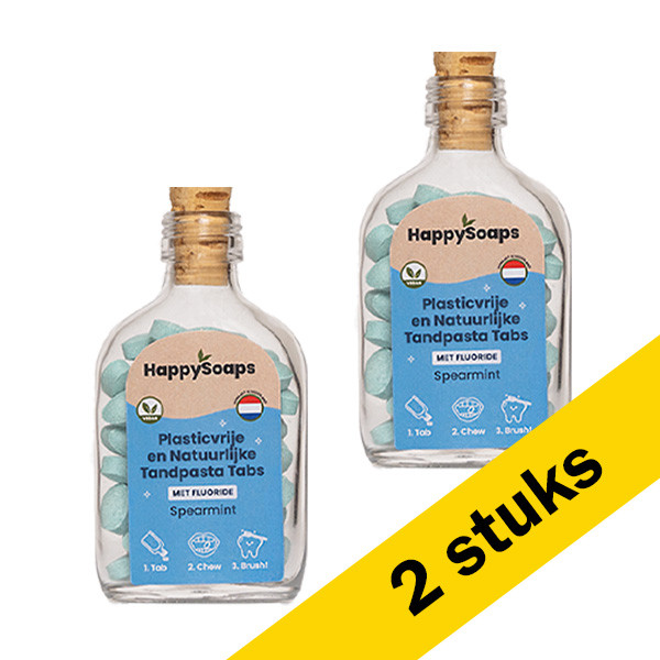 HappySoaps Tandpasta Tabs | Spearmint | Met fluoride (2 flessen - 124 tabs)  SHA00159 - 1