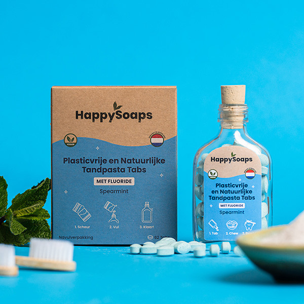 HappySoaps Tandpasta Tabs | Spearmint | Met fluoride (62 tabs)  SHA00158 - 2