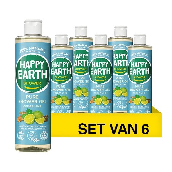Aanbieding: Happy Earth Douchegel Cedar Lime 100% Natural (6 stuks - 300 ml) SHA01050 - 1