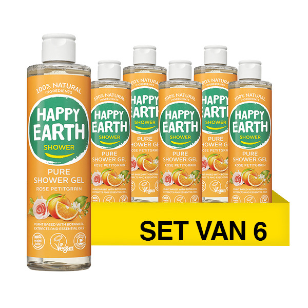 Aanbieding: Happy Earth Douchegel Rose Petitgrain 100% Natural (6 stuks - 300 ml) SHA01056 - 1