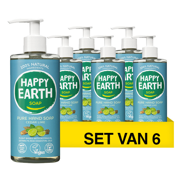 Aanbieding: Happy Earth Handzeep Cedar Lime 100% Natural (6 stuks - 300 ml) SHA01058 - 1