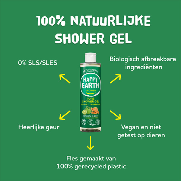 Happy Earth Douchegel Bergamot Cedarwood 100% Natural (300 ml) SHA01047 - 2