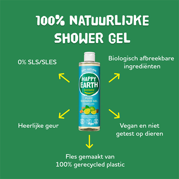 Happy Earth Douchegel Cedar Lime 100% Natural (300 ml) SHA01049 - 3