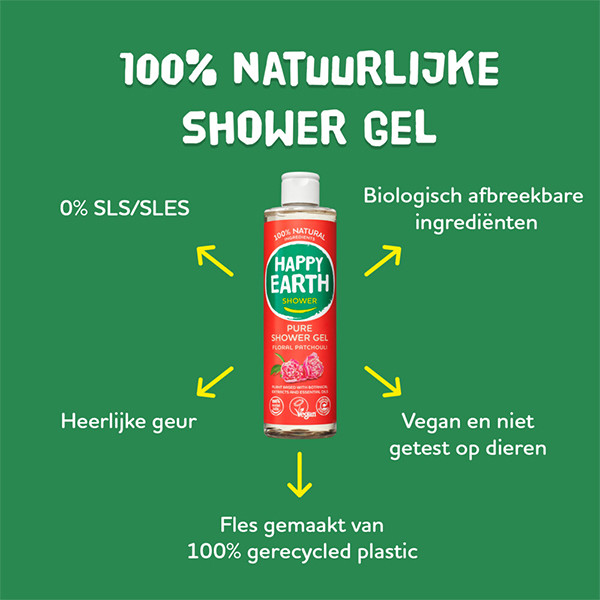 Happy Earth Douchegel Floral Patchouli 100% Natural (300 ml) SHA01051 - 2