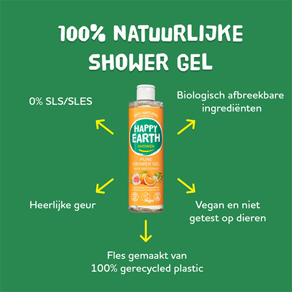 Happy Earth Douchegel Rose Petitgrain 100% Natural (300 ml) SHA01055 - 2