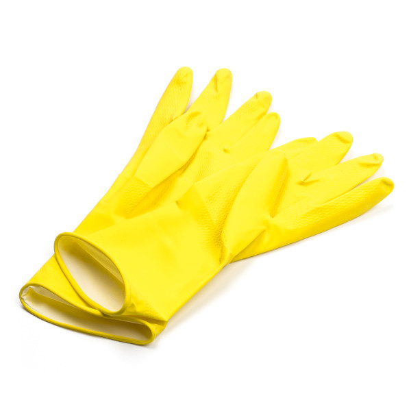 Huishoudhandschoen maat M roze/geel (123schoon huismerk)  SDR00079 - 1
