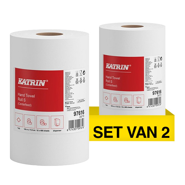 Aanbieding: 2x Poetsrol Centerfeed S | 1-laags | 12 rollen | 20,5 x 100 m | Wit | 64427 | Katrin Plus SKA06260 - 1